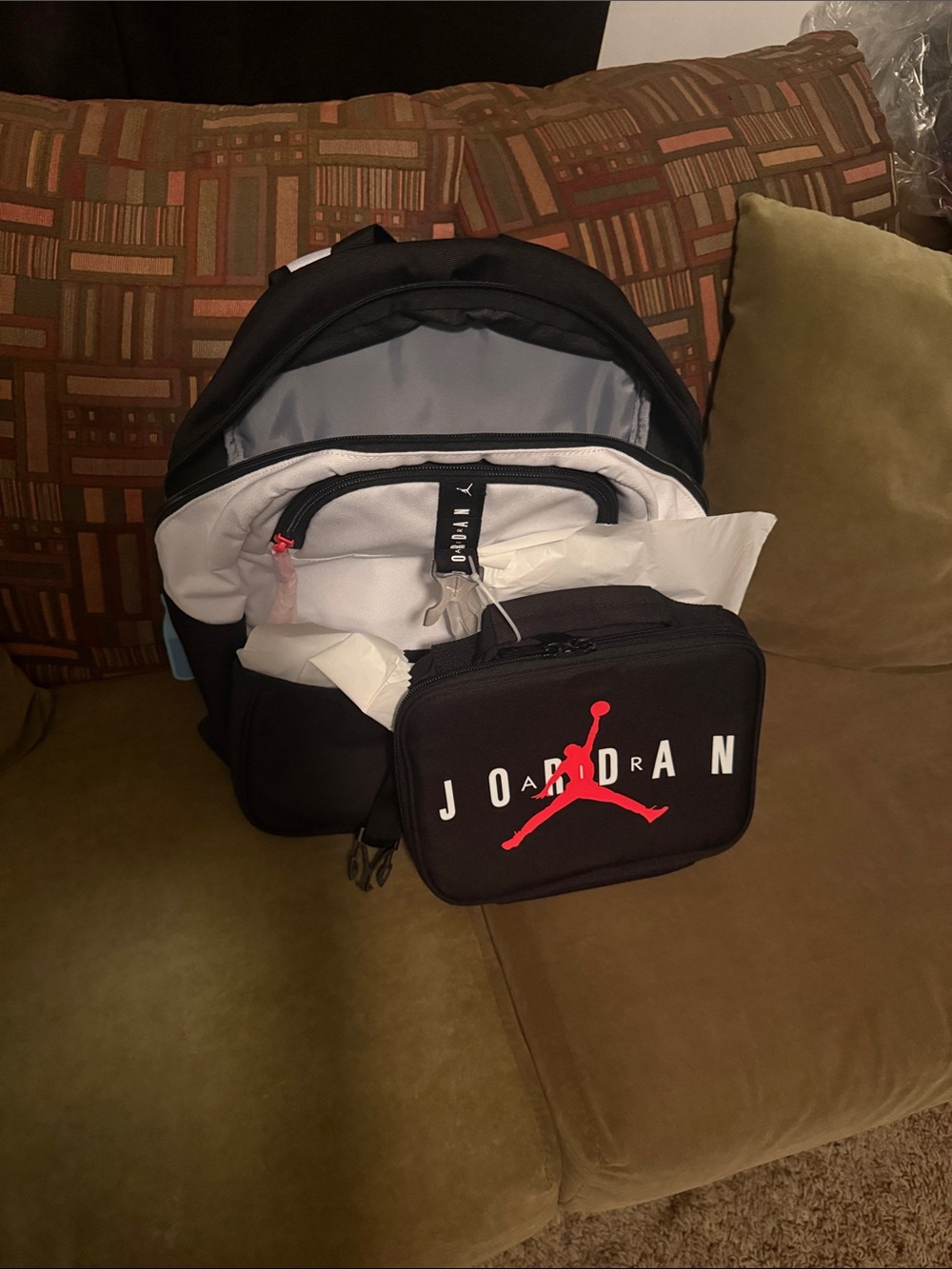 Jordan Black and White Backpack with Red Jumpman Pouch